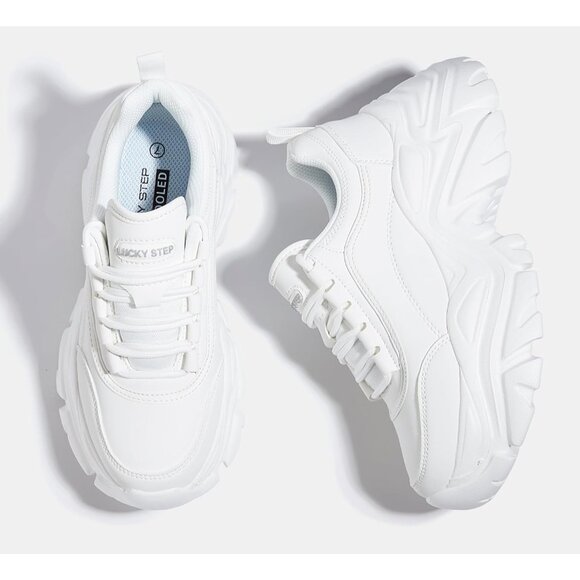 🆕 Women White Casual Lace-Up Chunky Platform Dad Comfortable Walking Sneaker - Picture 6 of 9